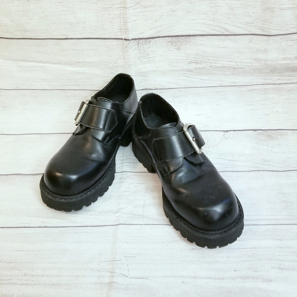 Bed Stu vintage Chunky Platform Monk Strap Loafers, Sz 8, Black, GUC